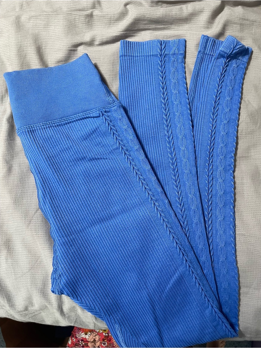aerie Cobalt Blue Ribbed Leggings with Cable Side Trim